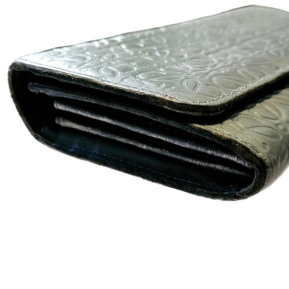 Loewe (Authentic) Slate Blue Anagram Embossed Leather Vintage Long Wallet, VGUC - Picture 4 of 12